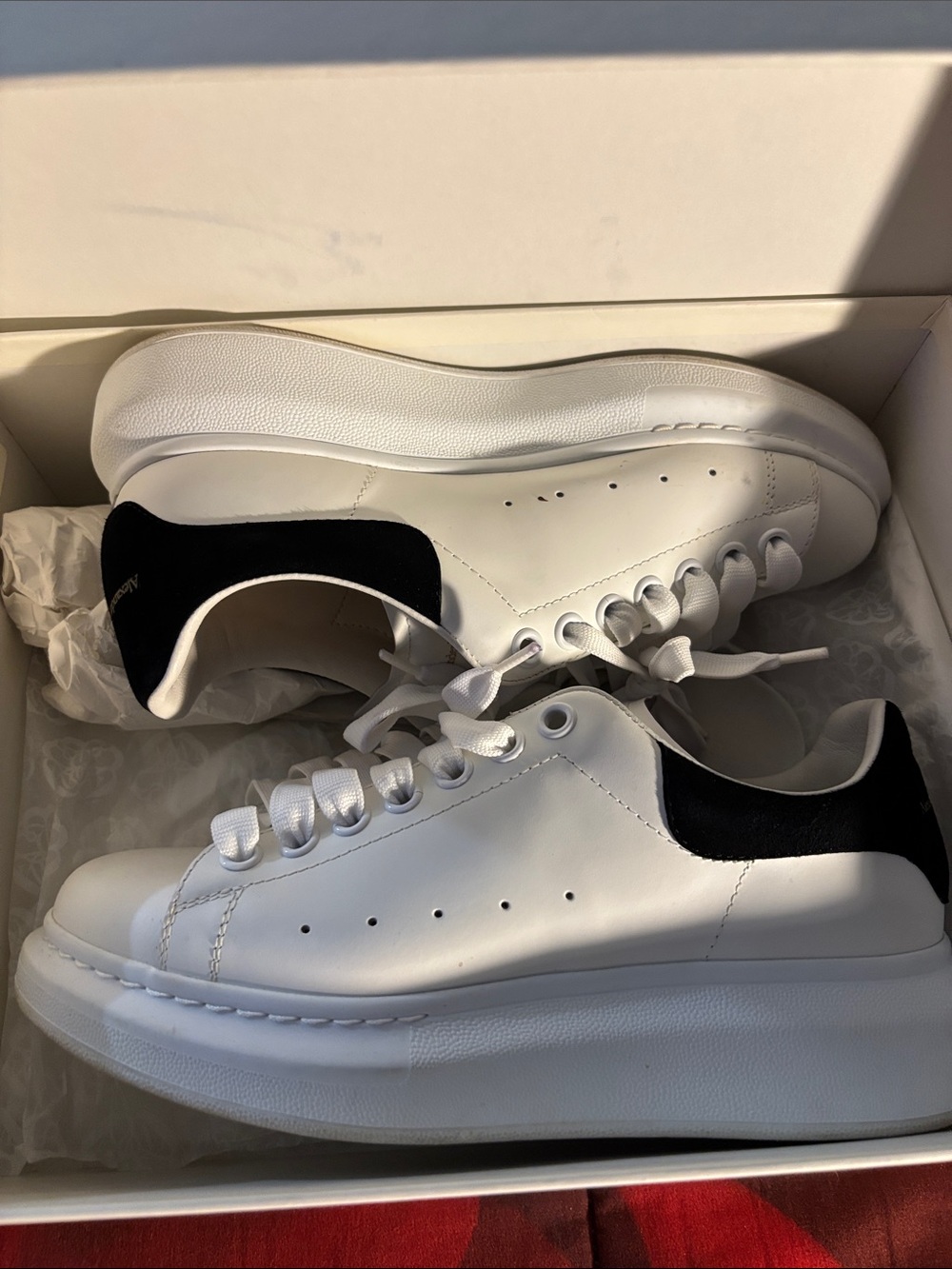 Alexander McQueen White Leather Sneakers with Black Heel Tab